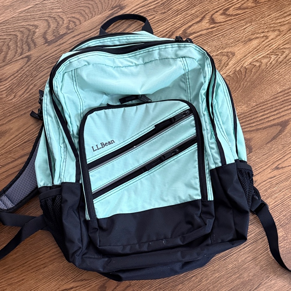 L.L. Bean Super Deluxe Mint Green and Black Backpack - Multi-Pocket Daypack